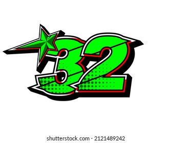 Vector star racing number 32. Flat design, Editable. Vector Illustration EPS 10