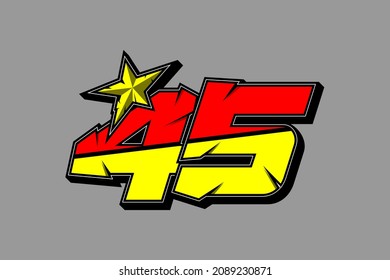 Vector star racing number 45. Flat design, Editable. Vector Illustration EPS 10