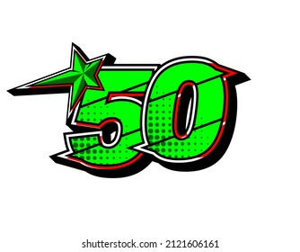 Carrera 50 con estrella vectorial. Diseño plano, editable. Vector Illustration EPS 10