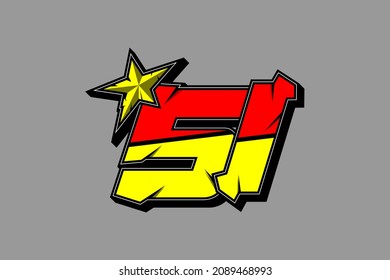 Vector star racing number 51. Flat design, Editable. Vector Illustration EPS 10