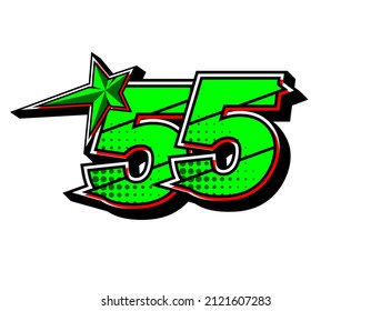 Carrera 55 con estrella vectorial. Diseño plano, editable. Vector Illustration EPS 10