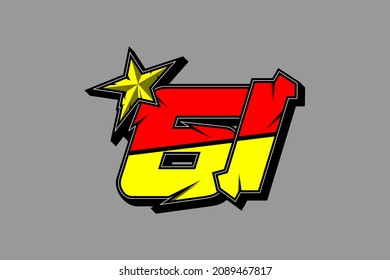 Vector star racing number 61. Flat design, Editable. Vector Illustration EPS 10