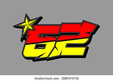 Vector star racing number 62. Flat design, Editable. Vector Illustration EPS 10