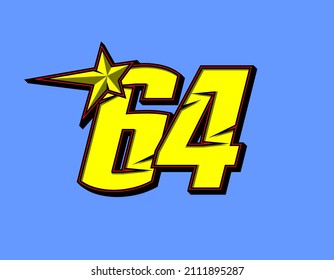 Vector star racing number 64. Flat design, Editable. Vector Illustration EPS 10