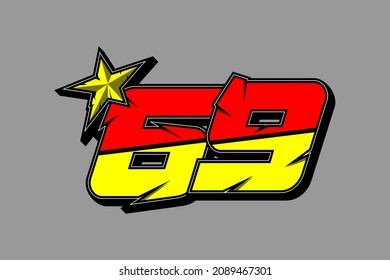 Carrera 69 con estrella vectorial. Diseño plano, editable. Vector Illustration EPS 10