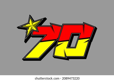 Vector star racing number 70. Flat design, Editable. Vector Illustration EPS 10