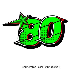 Vector star racing number 80. Flat design, Editable. Vector Illustration EPS 10