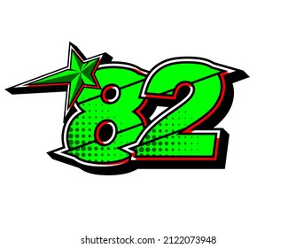 Vector star racing number 82. Flat design, Editable. Vector Illustration EPS 10