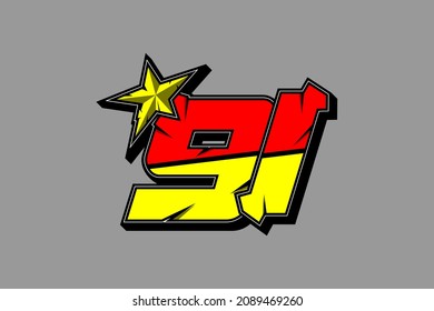 Vector star racing number 91. Flat design, Editable. Vector Illustration EPS 10