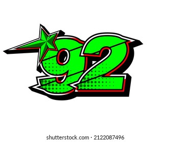 Vector star racing number 92. Flat design, Editable. Vector Illustration EPS 10