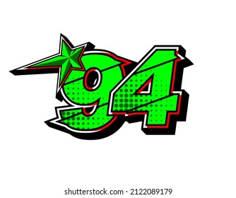 Vector star racing number 94. Flat design, Editable. Vector Illustration EPS 10
