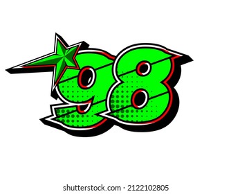 Vector star racing number 98. Flat design, Editable. Vector Illustration EPS 10