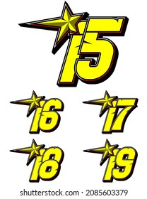 Vector star racing number. Simple set of racing numbers. Flat design, Editable. Vector Illustration EPS 10