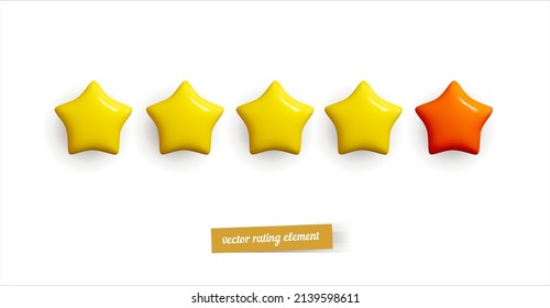 Icono de calificación de estrella del vector.  El amarillo y el rojo aislaron cinco estrellas. Concepto de comentarios de clientes. Revisión de clasificación de 5 estrellas. 
