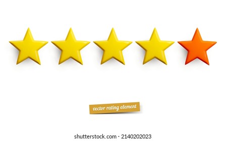 Vector star rating icon.  Yellow and red isolated five stars. Customer feedback concept. 5 stars rating review. 