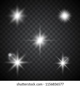 Vector star and reflection effect on transparent background set