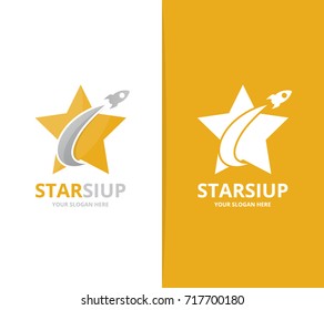 Vector star and rocket logo combination. Leader and airplane symbol or icon. Unique flight and team design.