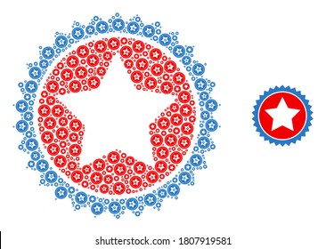 Vector star seal stamp collage is made from randomized recursive star seal stamp parts. Fractal collage of star seal stamp.