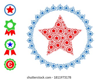 Vector star seal stamp collage is made with random self star seal stamp icons. Recursion collage for star seal stamp. Some other icons are present in this vector.