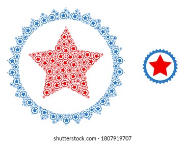 Vector star seal stamp composition is composed of repeating recursive star seal stamp items. Fractal composition of star seal stamp.