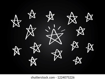 Vector star set on blackboard. Hand drawn icons and illustrations.