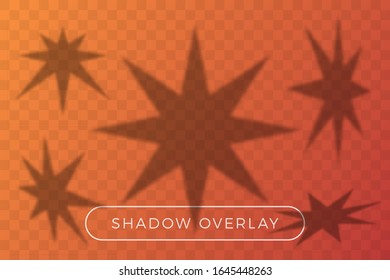 Vector star set shadow overlay. Many star in different perspective and shadow angle of incidence elements on transparent background. Overlay texture on transparent background