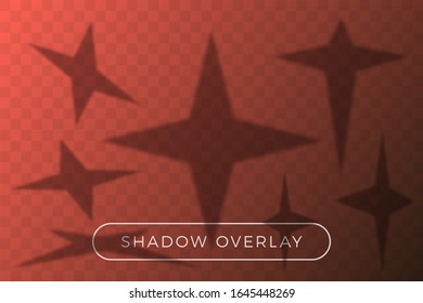 Vector star set shadow overlay. Many star in different perspective and shadow angle of incidence elements on transparent background. Overlay texture on transparent background