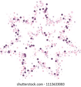 Vector star shaped frame. Scatter of colored circles dots rings spirals. Dynamic confetti vector illustration for holiday celebration decoration, paper packaging, textile, covers
