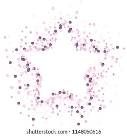 Vector star shaped frame. Scatter of colored circles dots rings spirals. Dynamic confetti vector illustration for holiday celebration decoration, paper packaging, textile, covers