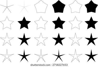 Vector Star Shapes Set, Minimalist Black and White Star Icon Collection