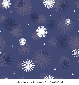 Vector Star Snowflakes on Navy Blue seamless pattern background.