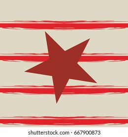 Vector star and stripes trendy hipster pattern element. Red star and red stripes on a light brown background. Denim cowboy fashion design in American colors. American National day background.