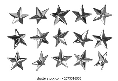 Vector star studs set of 15 different elements illustration from 3d rendering. - Shutterstock ID 2073316538