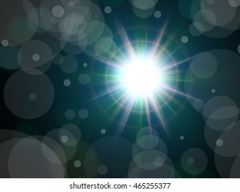 Vector star, sun with bokeh lens flare background