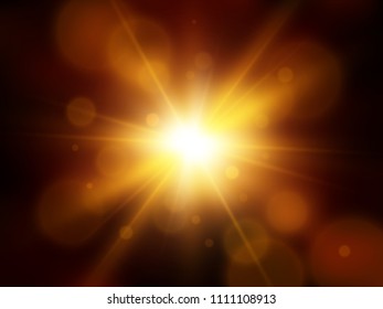 Vector star, sun with lens flare. Abstract vector background