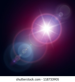 Vector star, sun with lens flare.