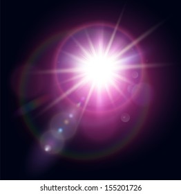 Vector star, sun with lens flare.