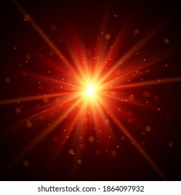 Estrella vectorial, sol con lente. Fondo del vector abstracto