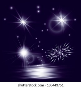 Vector star, sun with lens flare.
