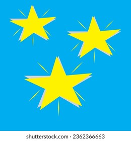 vector star of three small yellow stars, with a sea blue sky surrounding it.