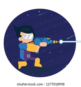 Vector star warrior gaming character boy shooting laser  