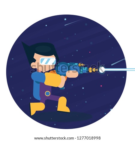 Vector star warrior gaming character boy shooting laser  