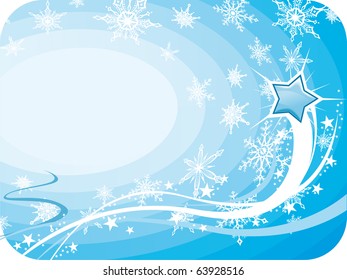 Vector Star with wave blue background and snowflakes