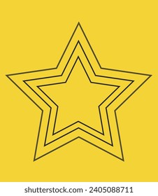 A vector star with a white outline on a yellow background. Three contour stars of different sizes on a square base. Graphic illustration of EPS 10