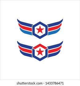 Vector star wings logo, Wing logo company, icon wing flying, eagle wing brand and logotype wing bird illustration, Set of Wings isolated black on white Background
