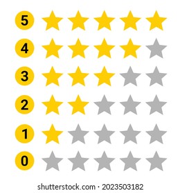 Vector star in yellow and gray color.  Can be used as a rating icon starting from 0,1,2,3,4,5 on online shops, applications, hotels, travel, etc.
