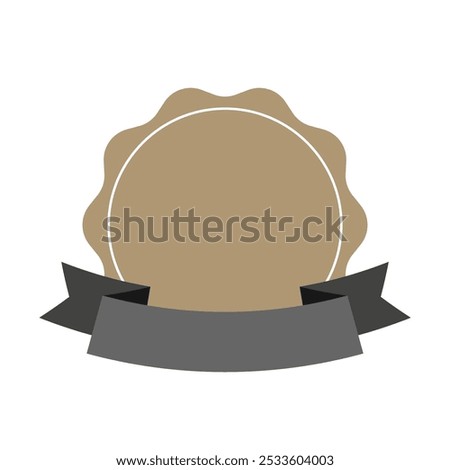 Vector starburst icon, sunburst shape of banner and label on white background with dark gray ribbon. Flat design element design for diploma, certificate, attestation.