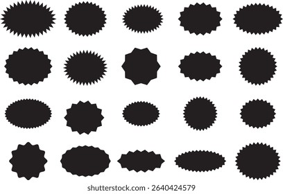 Vector Starburst and Sunburst Sale Stickers – Retro Price Tags and Blank Label Badges in Black.