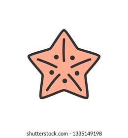 Vector starfish, sea creatures flat color line icon.