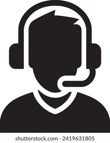 Die Vektorgrafik ist eine krasse, schwarze Silhouette eines Kundendienstmitarbeiters mit einem Headset.